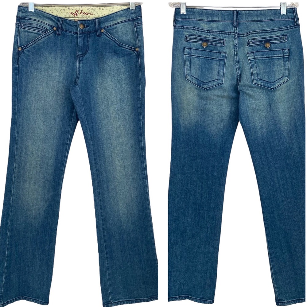 Ruff Hewn Light to Medium Wash Distressed & Whiskered Flare Jeans Size 4 - Picture 2 of 7